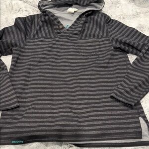 Saucony reversible  Charcoal Striped /grey Heather hoodie ( box Z)